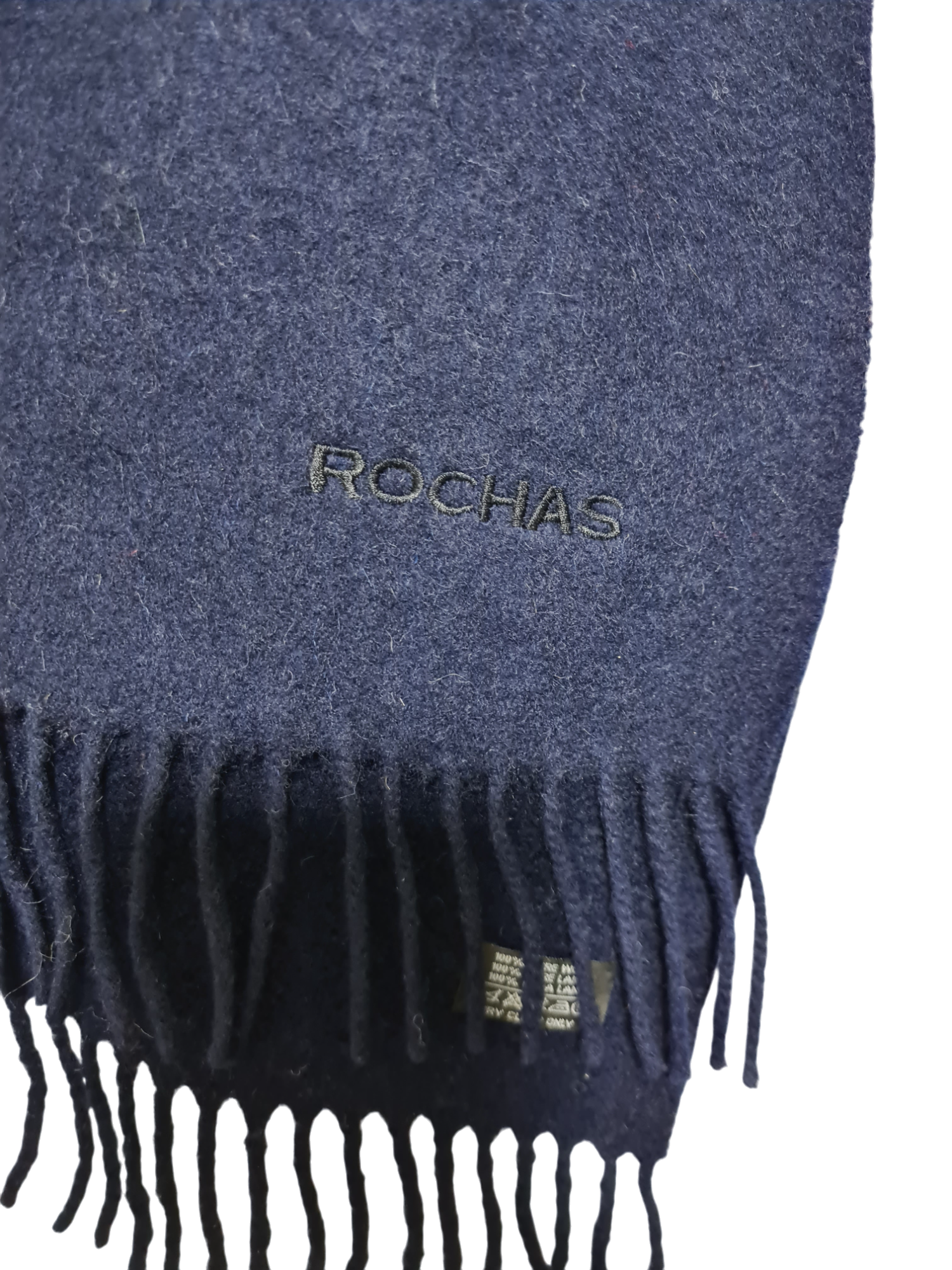 Écharpe bleue marine Rochas en pure laine des années 90-2000 EMMAUS