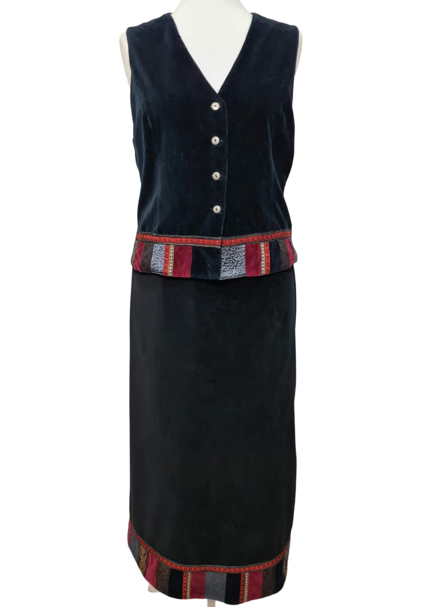 Ensemble veste + jupe en velours style bohème chic des années 80-90 EMMAUS