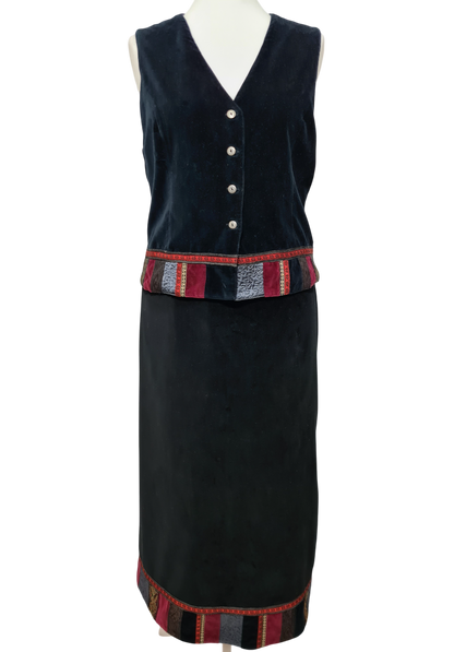 Ensemble veste + jupe en velours style bohème chic des années 80-90 EMMAUS