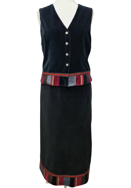 Ensemble veste + jupe en velours style bohème chic des années 80-90 EMMAUS