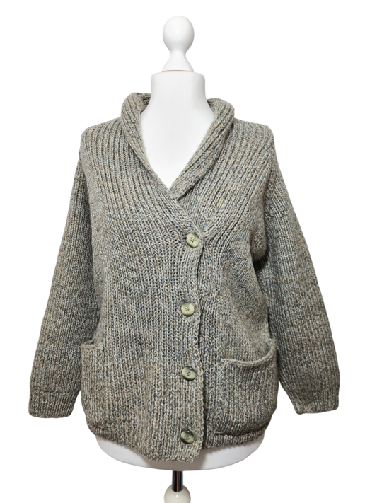 Gilet gris en laine tricotée main style rustique-chic des années 70-80 EMMAUS