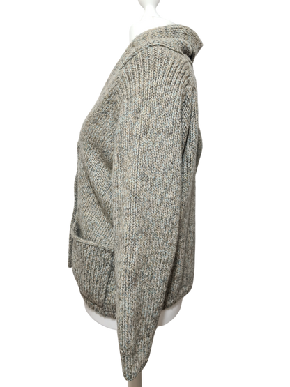 Gilet gris en laine tricotée main style rustique-chic des années 70-80 EMMAUS