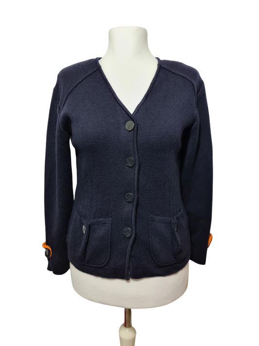 Gilet bleu marine uniforme aéroports de Paris en laine workwear des années 80-90 EMMAUS