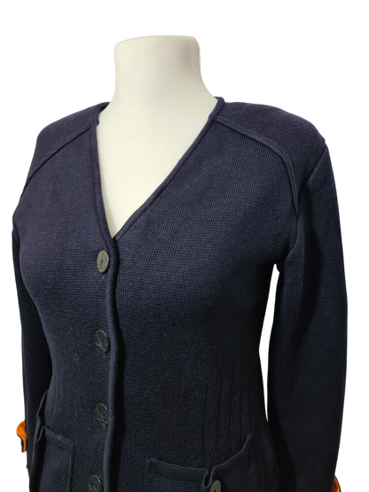 Gilet bleu marine uniforme aéroports de Paris en laine workwear des années 80-90 EMMAUS