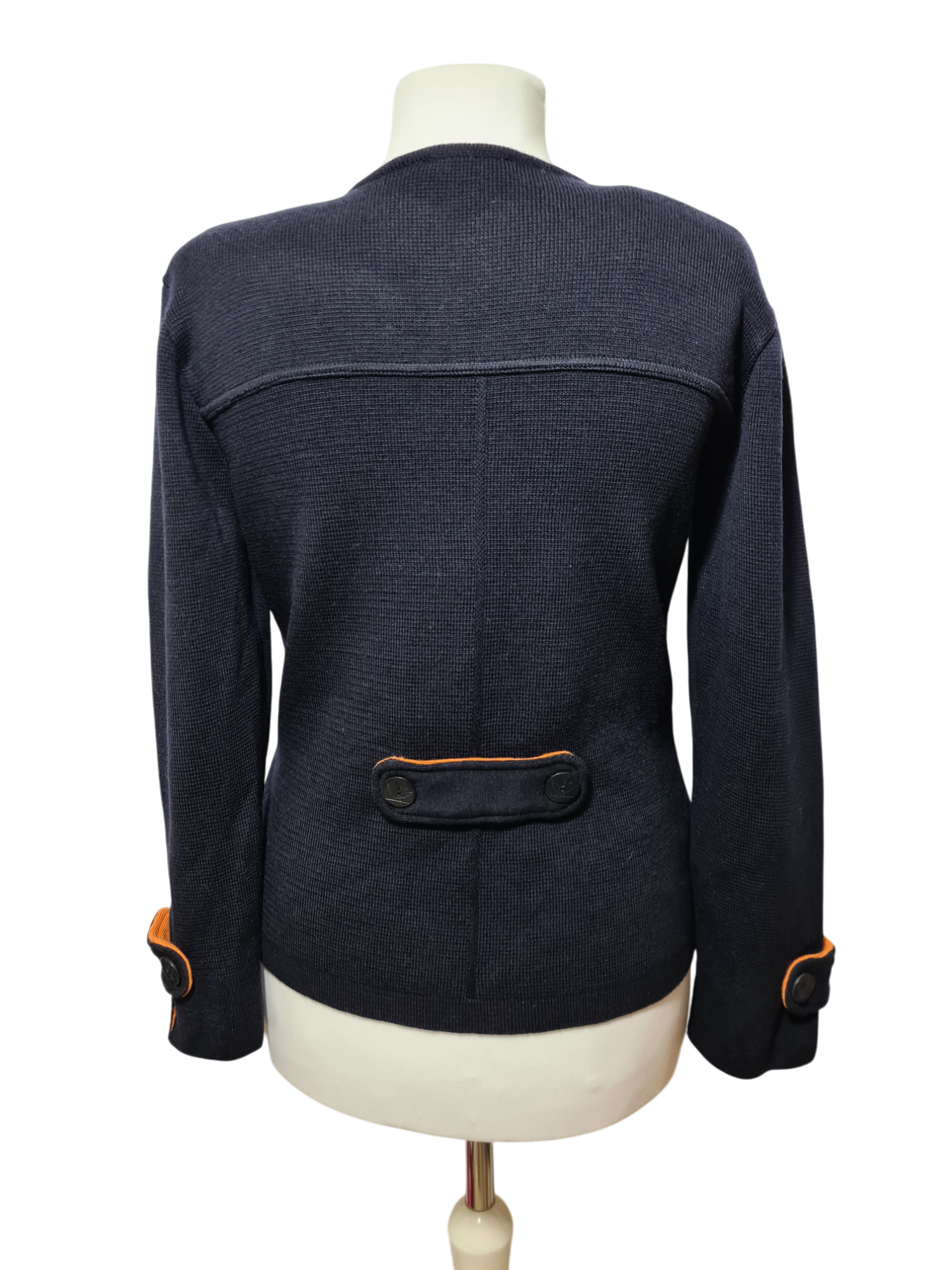Gilet bleu marine uniforme aéroports de Paris en laine workwear des années 80-90 EMMAUS
