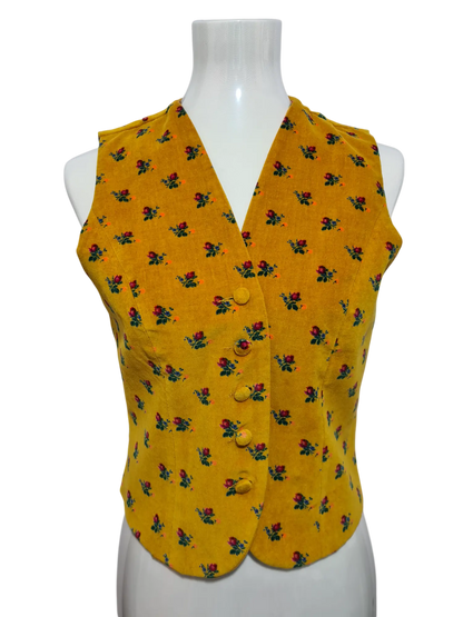 Gilet en velours jaune style bohème des années 70-80 EMMAUS