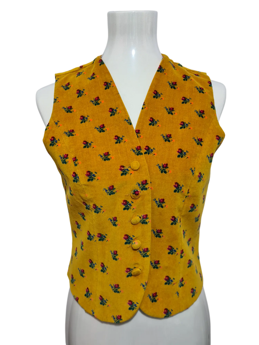 Gilet en velours jaune style bohème des années 70-80 EMMAUS