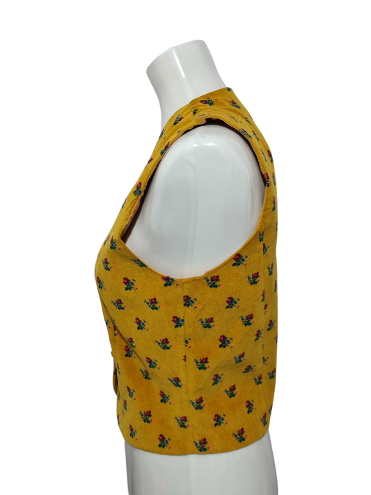 Gilet en velours jaune style bohème des années 70-80 EMMAUS