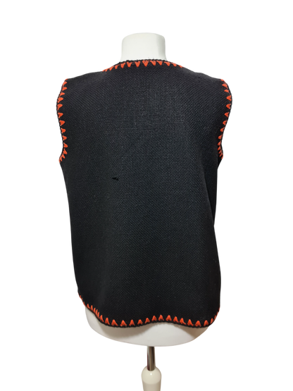 Gilet artisanal en laine tricoté folklorique motifs jacquard coloré inspiration nordique des années 70-80 EMMAUS