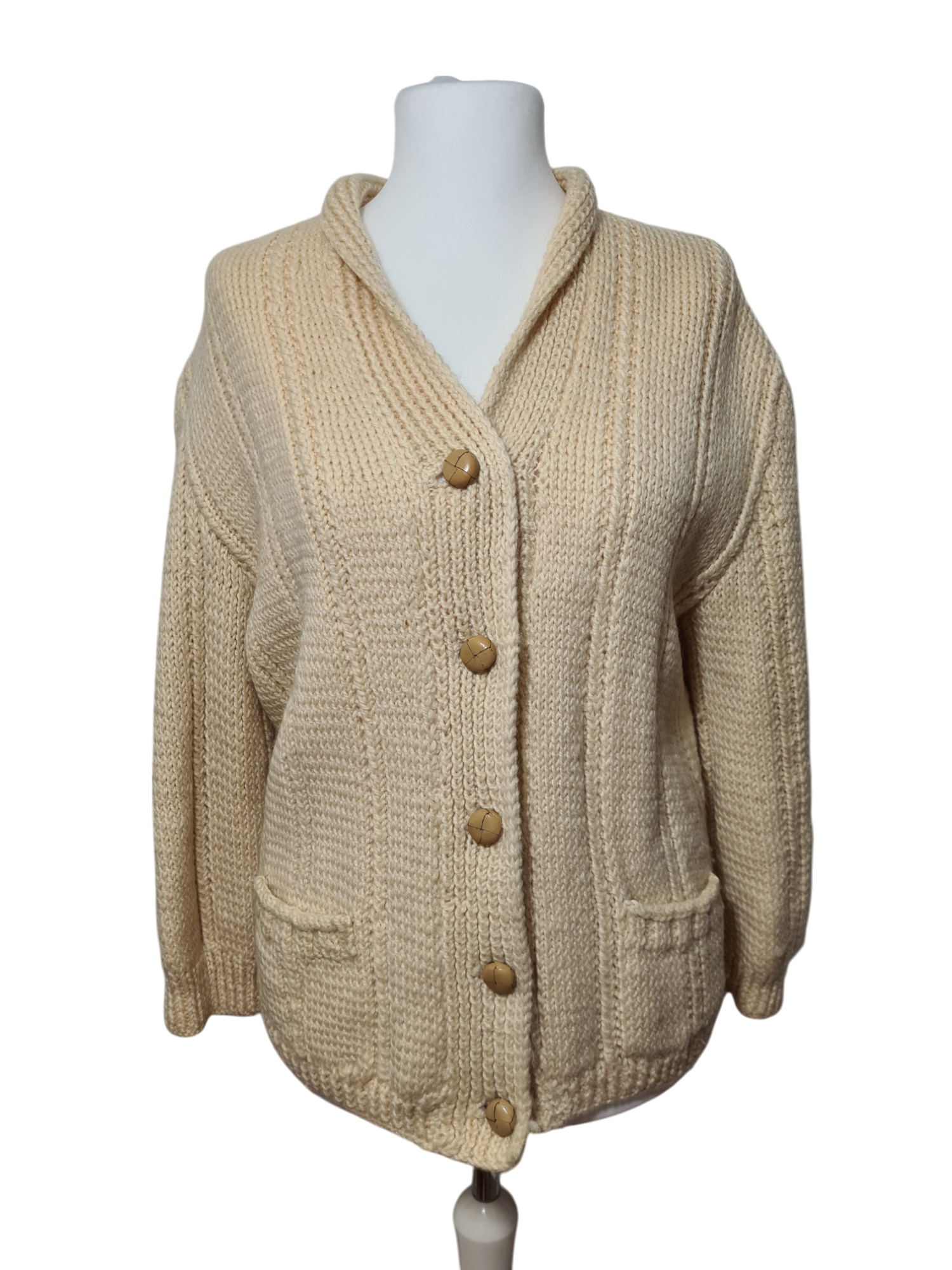 Gilet femme beige en laine fait main des années 70-80 EMMAUS