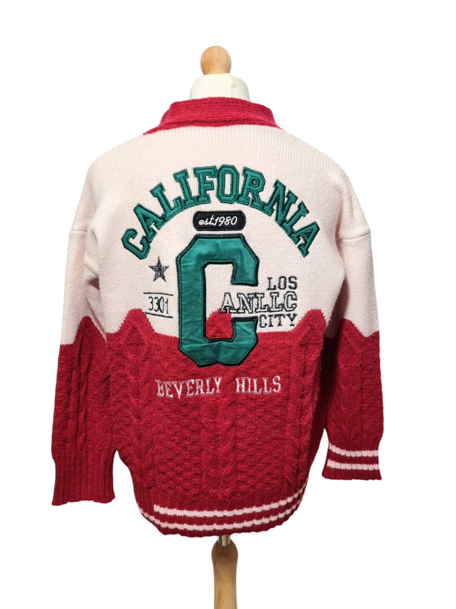 Gilet universitaire California homme vintage en laine brodé Beverly Hills EMMAUS