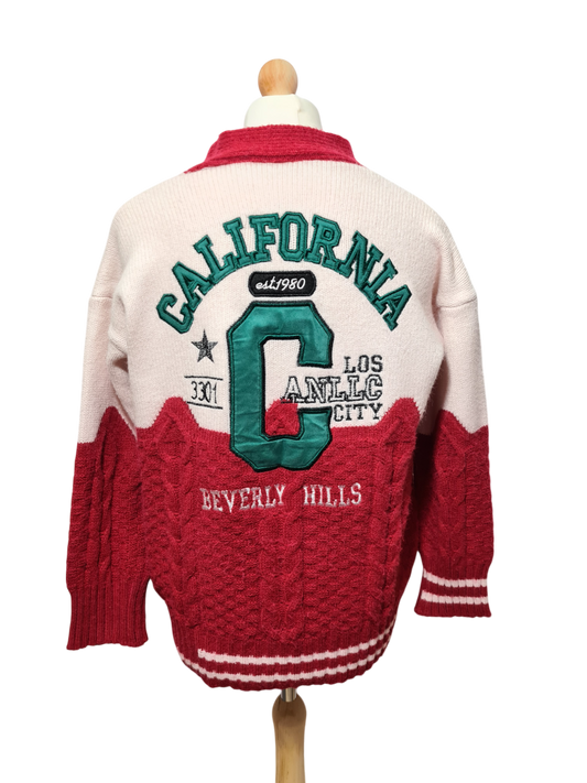 Gilet universitaire California homme vintage en laine brodé Beverly Hills EMMAUS