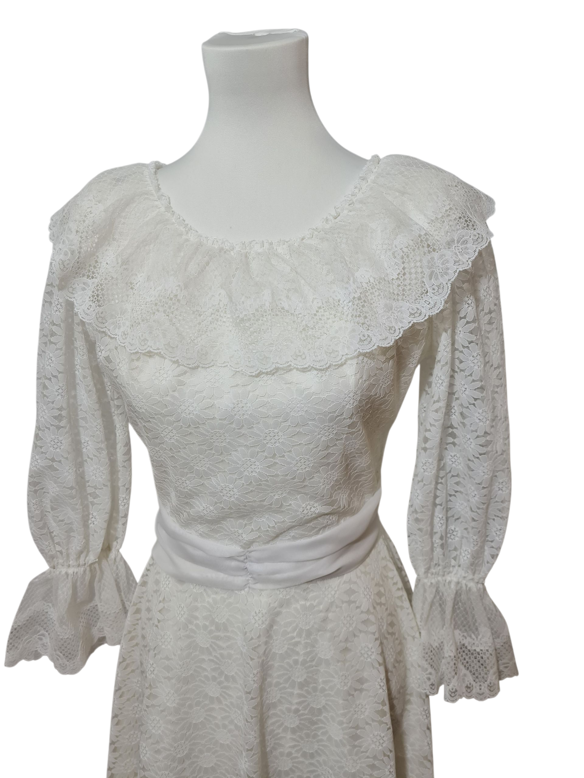 Robe de mariée vintage dentelle 70s/80s bohème romantique T36 EMMAUS