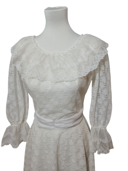 Robe de mariée vintage dentelle 70s/80s bohème romantique T36 EMMAUS