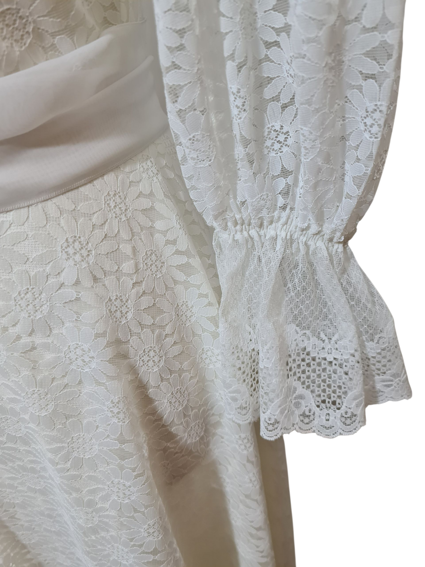 Robe de mariée vintage dentelle 70s/80s bohème romantique T36 EMMAUS