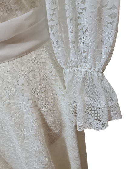 Robe de mariée vintage dentelle 70s/80s bohème romantique T36 EMMAUS
