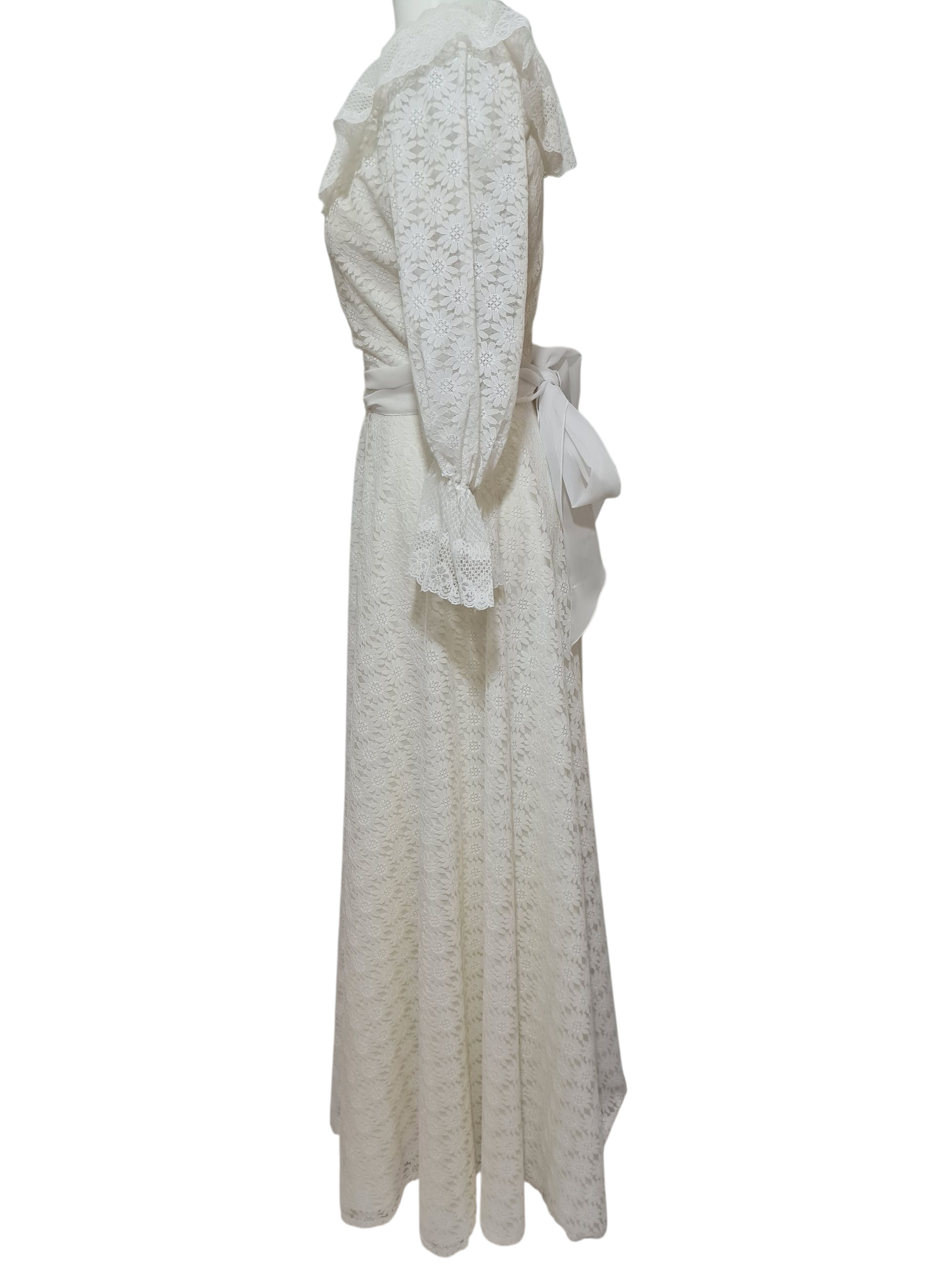 Robe de mariée vintage dentelle 70s/80s bohème romantique T36 EMMAUS
