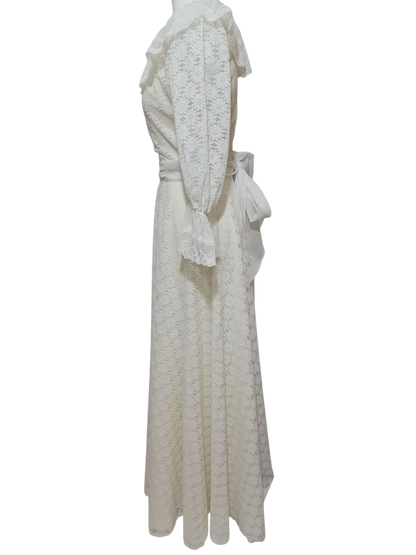 Robe de mariée vintage dentelle 70s/80s bohème romantique T36 EMMAUS