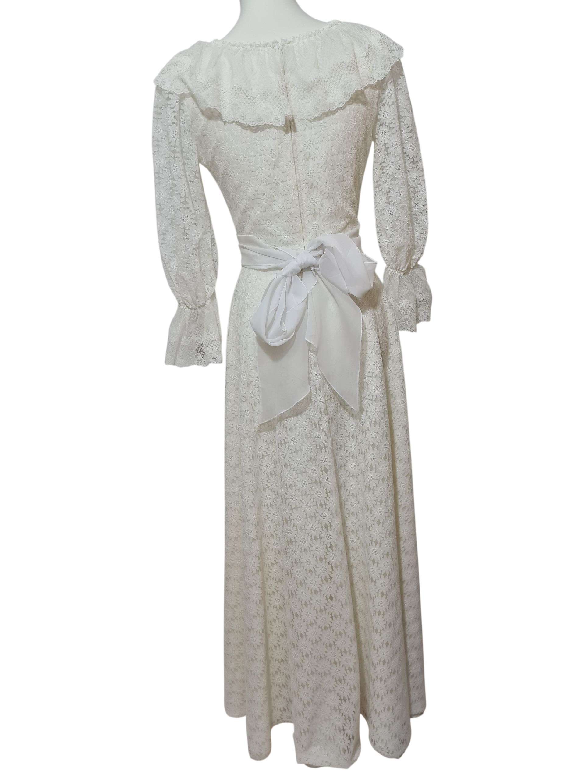 Robe de mariée vintage dentelle 70s/80s bohème romantique T36 EMMAUS