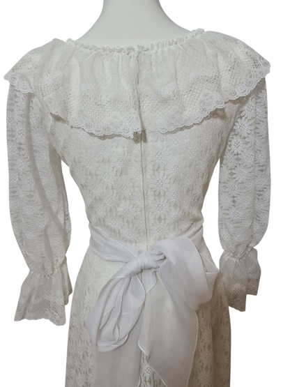 Robe de mariée vintage dentelle 70s/80s bohème romantique T36 EMMAUS