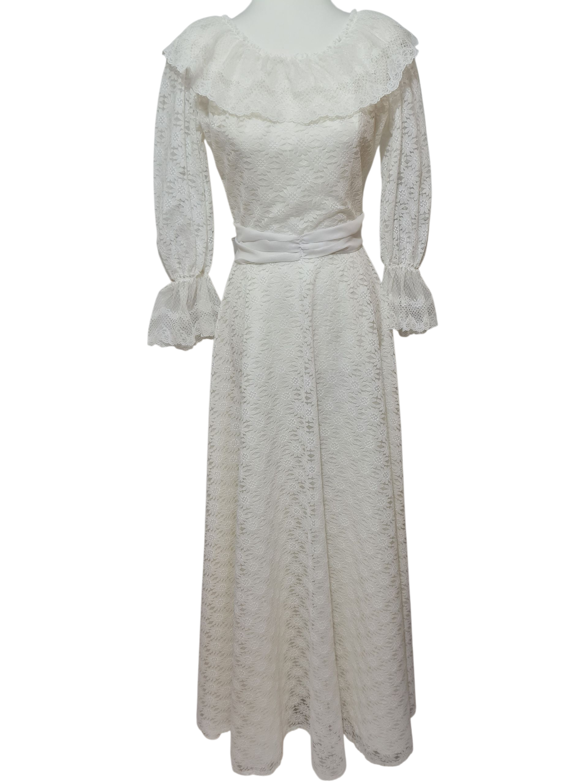Robe de mariée vintage dentelle 70s/80s bohème romantique T36 EMMAUS