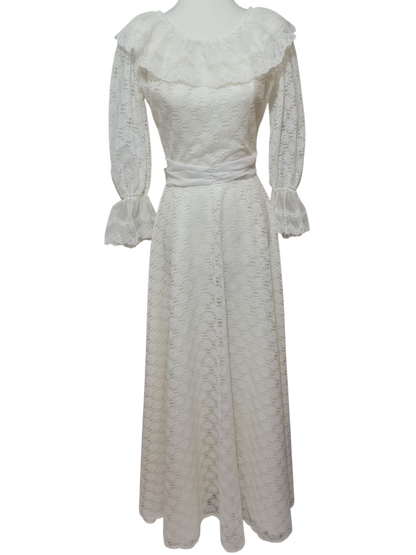 Robe de mariée vintage dentelle 70s/80s bohème romantique T36 EMMAUS