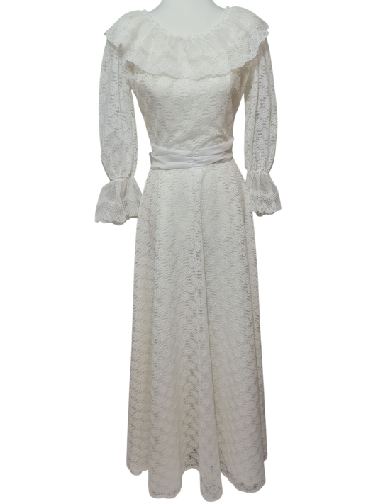 Robe de mariée vintage dentelle 70s/80s bohème romantique T36 EMMAUS