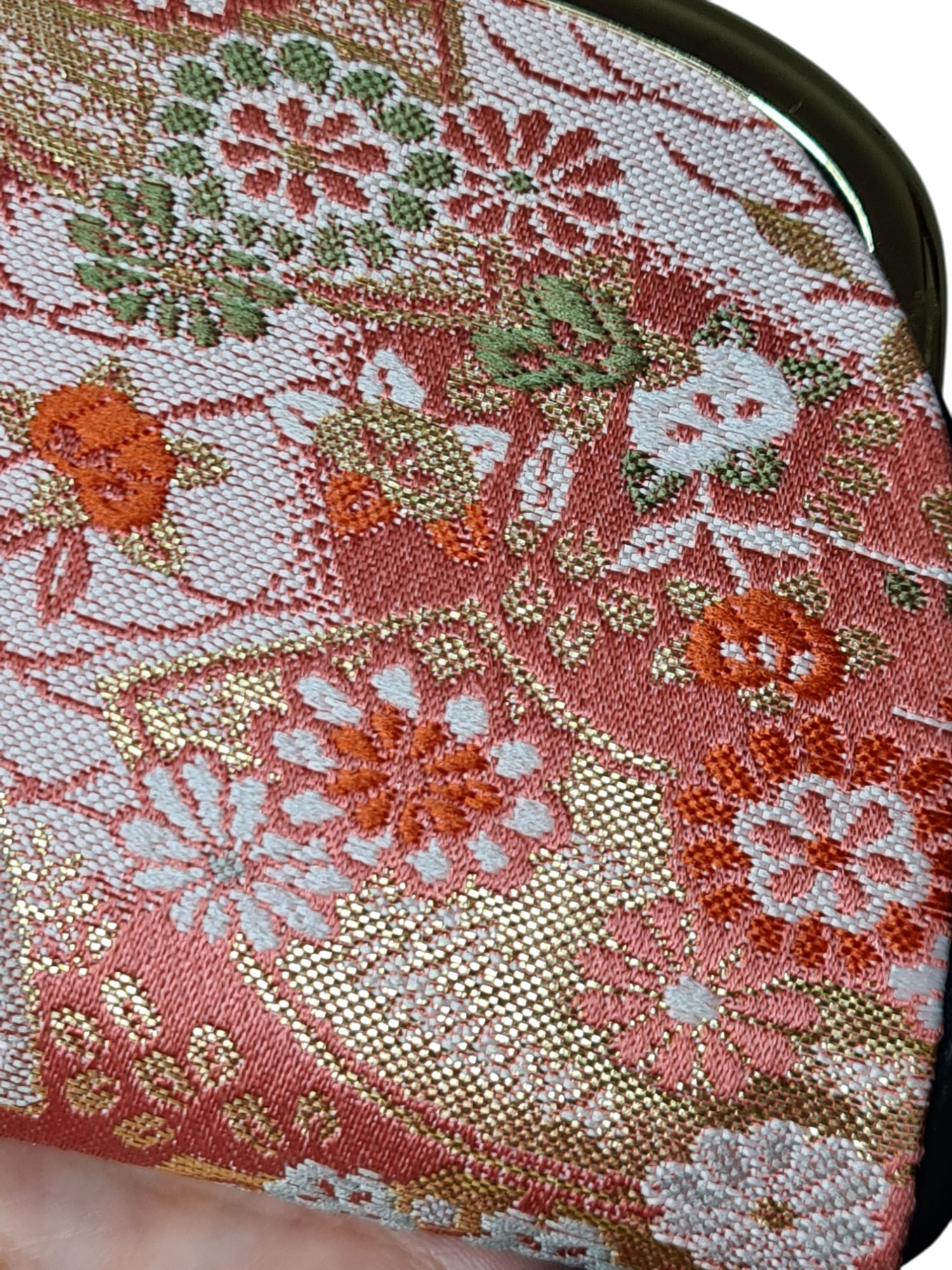 Porte-monnaie femme artisanal tissu brodé style japonisant des années 60 à 80 EMMAUS