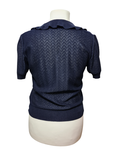 Pull femme bleu marine en maille autrichien des années 60-70 EMMAUS