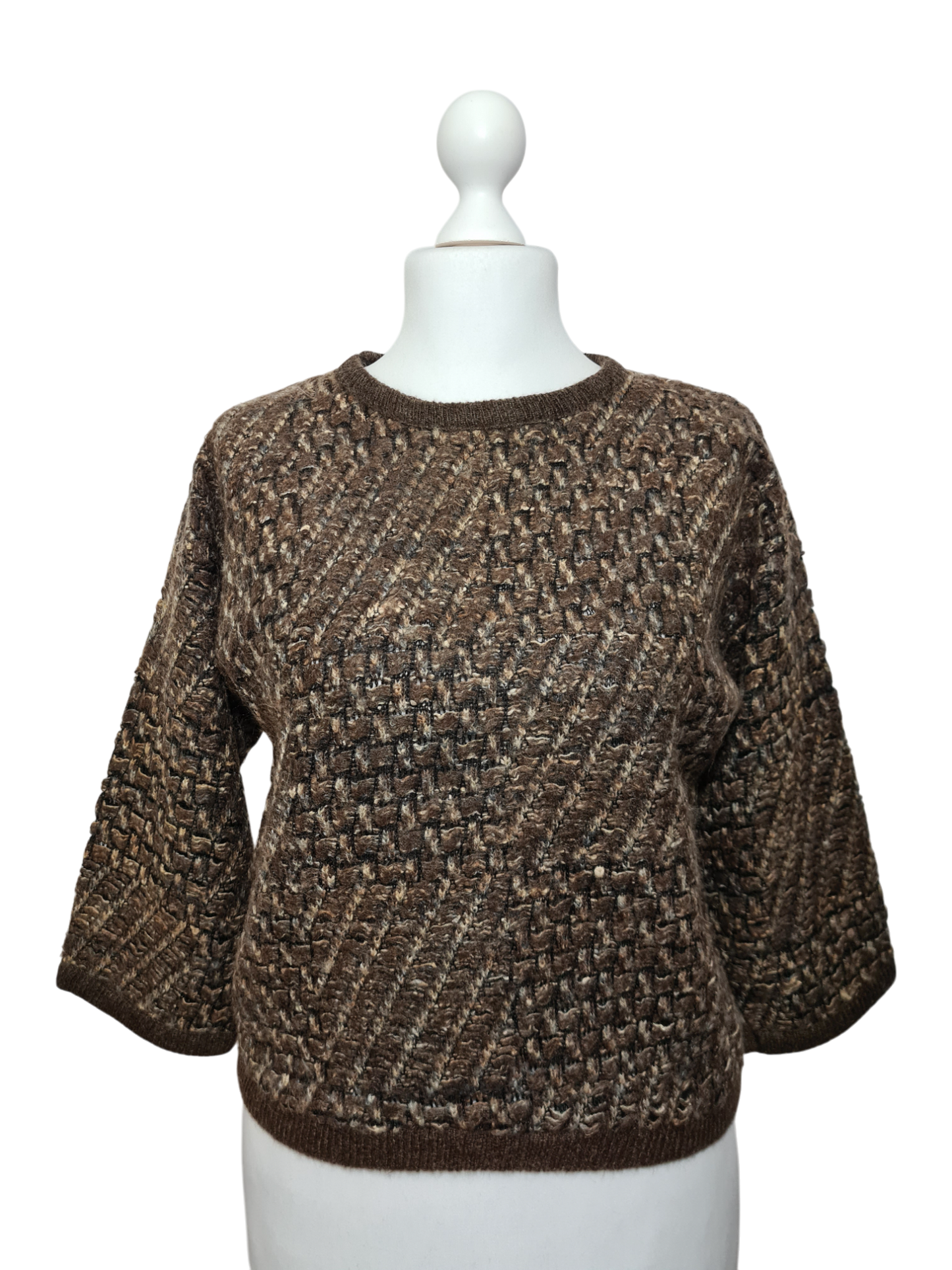 Beau pull chaud marron manches 3/4 des années 80-90 EMMAUS