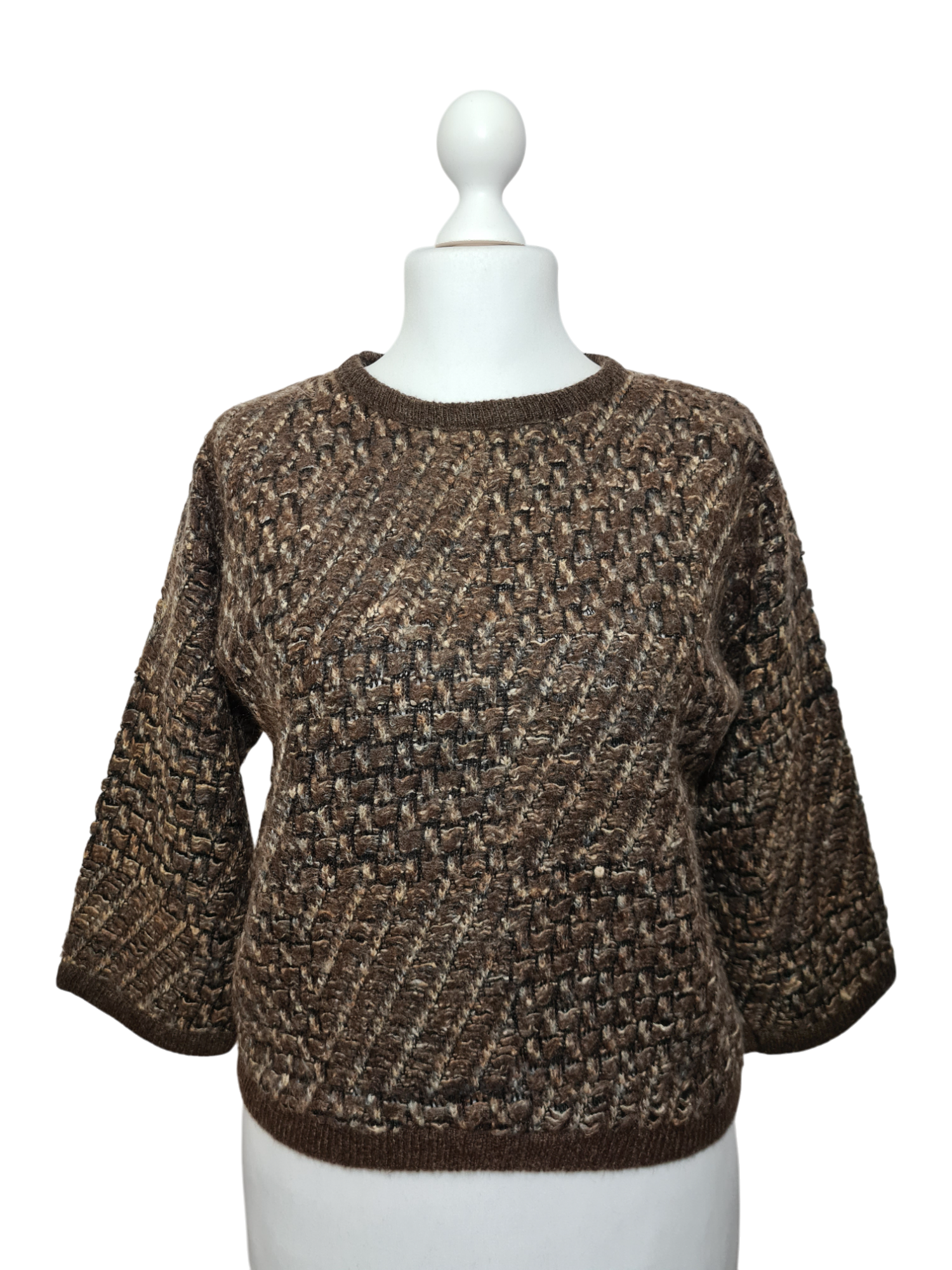 Beau pull chaud marron manches 3/4 des années 80-90 EMMAUS