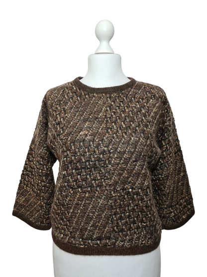 Beau pull chaud marron manches 3/4 des années 80-90 EMMAUS