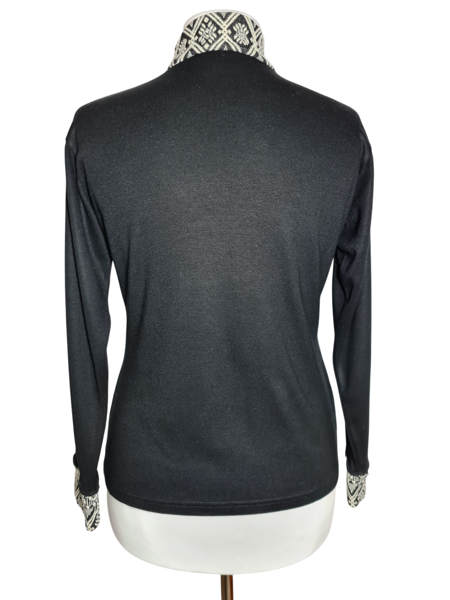 Pull femme noir vintage col et manches imprimé géométriques des années 80 EMMAUS
