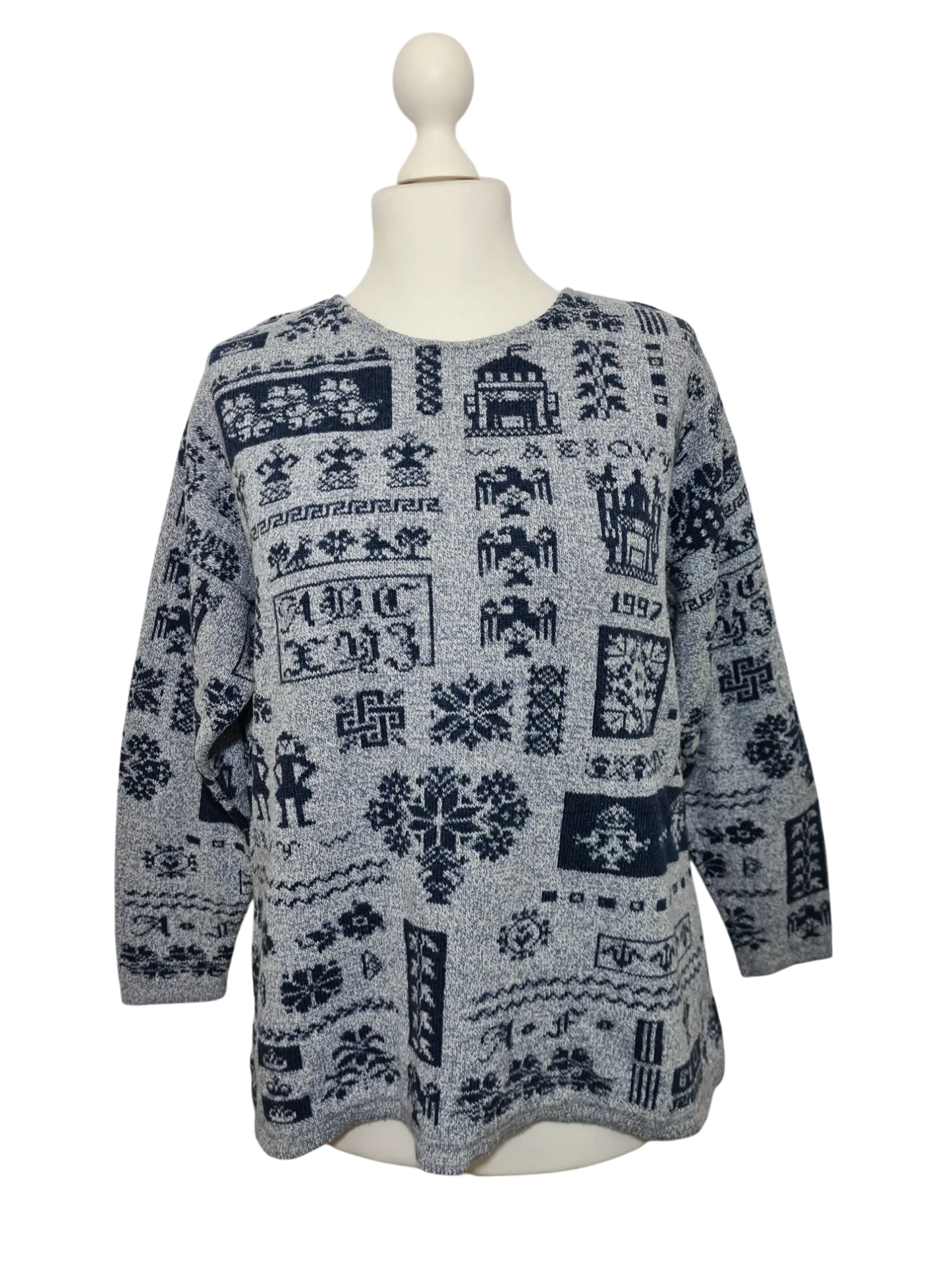 Pull chaud à motifs géométriques inspiration folklorique des années 80-90 EMMAUS
