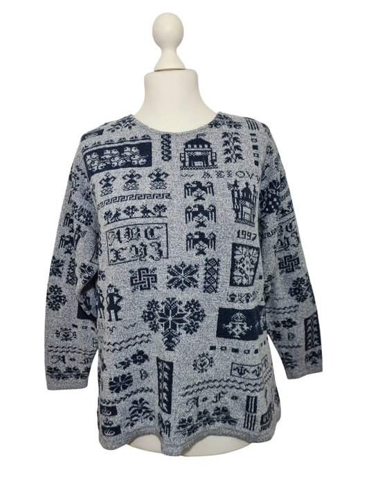 Pull chaud à motifs géométriques inspiration folklorique des années 80-90 EMMAUS