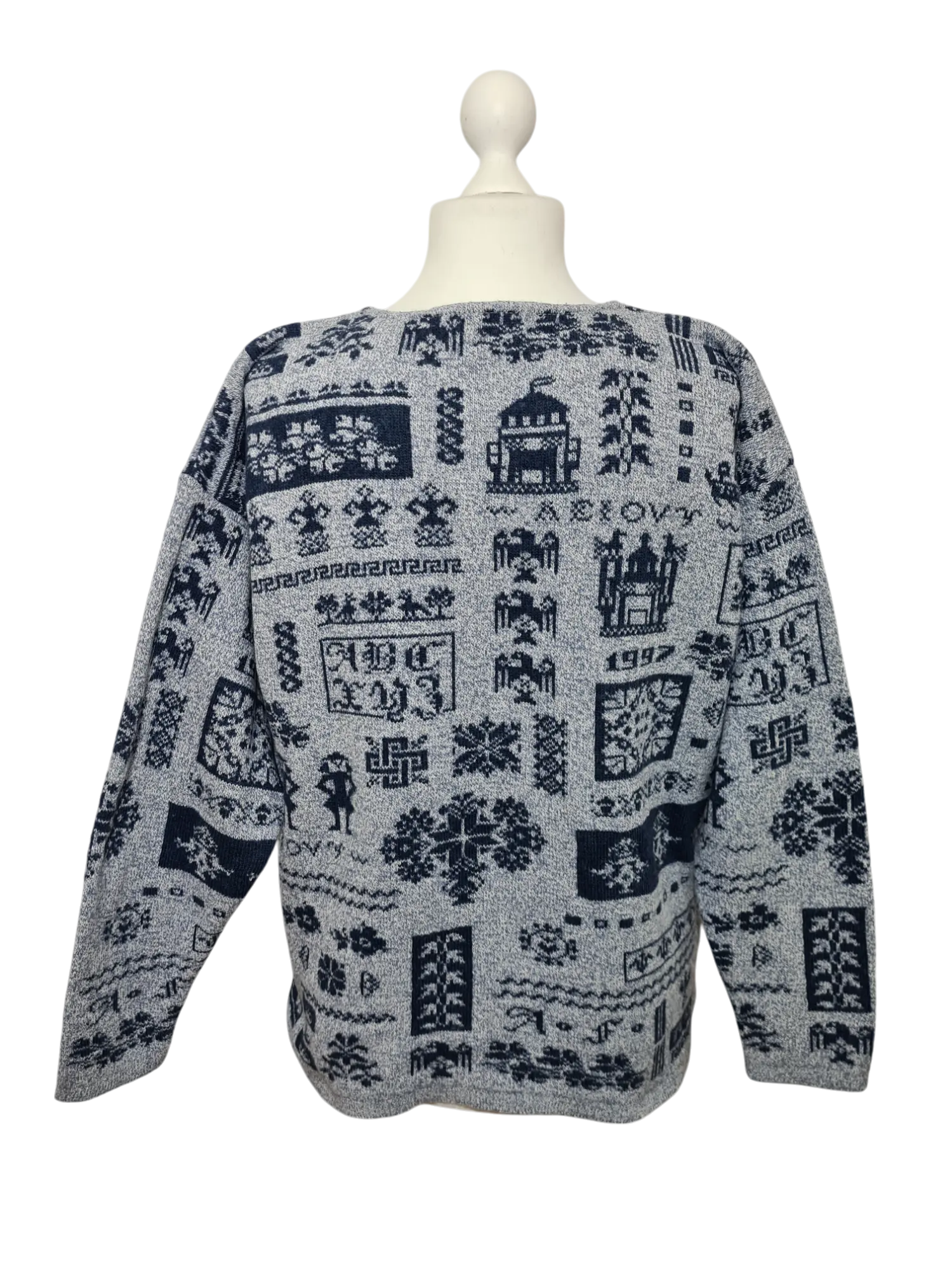 Pull chaud à motifs géométriques inspiration folklorique des années 80-90 EMMAUS
