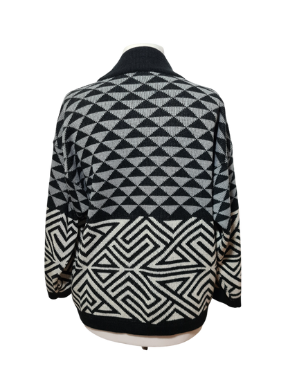 Pull graphique en laine style épaules tombantes New Man des années 80-90 EMMAUS