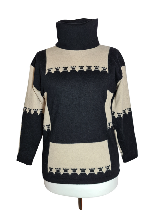 Pull col roulé femme vintage haut de gamme en laine pure des années 80/90 EMMAUS