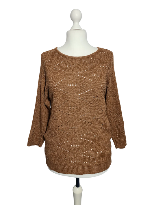 Pull marron Armand Thiery fils dorés femme T42 maille brillante EMMAUS