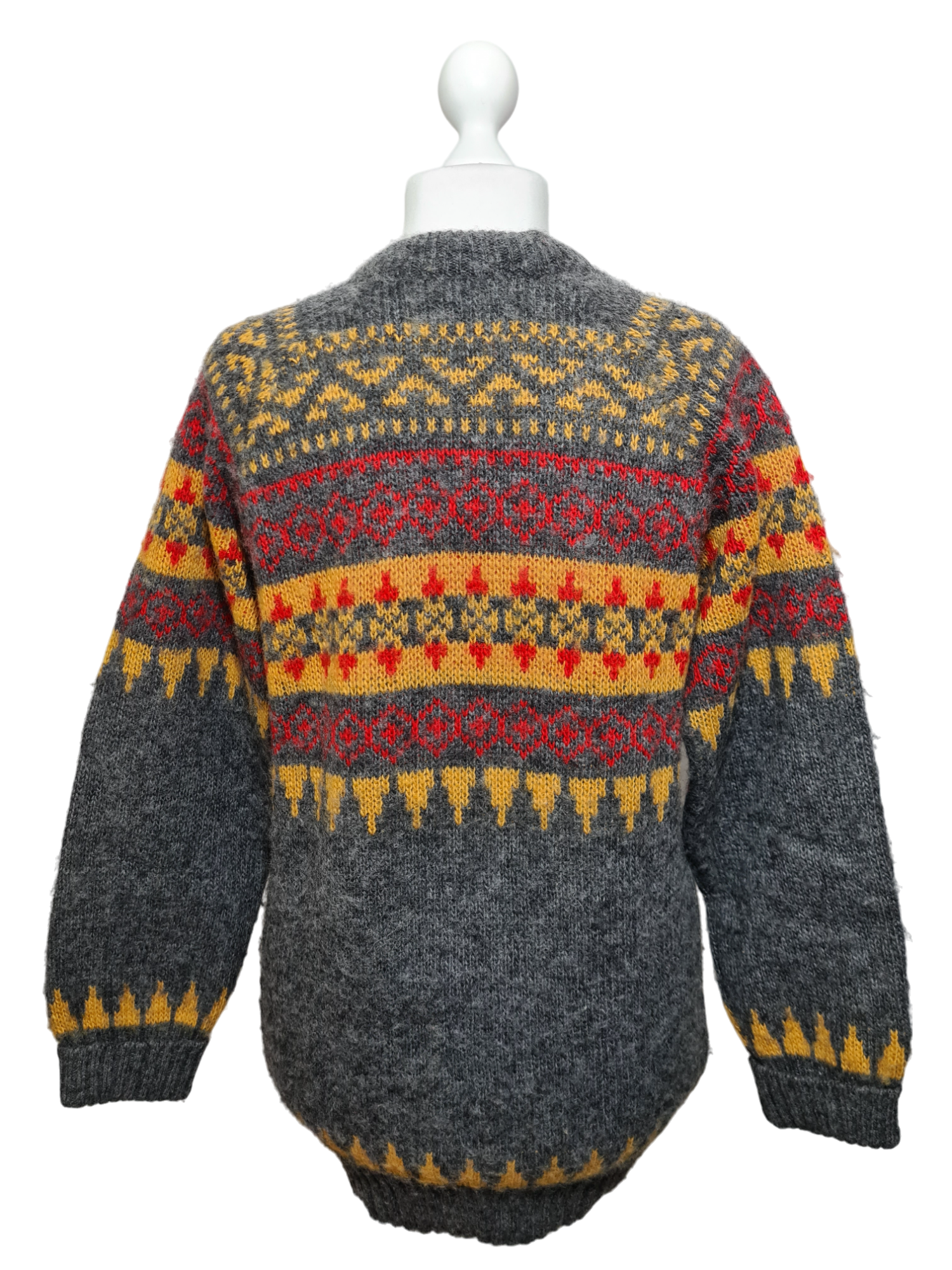 Pull long gris femme norvégien en pure laine des années 80-90 EMMAUS