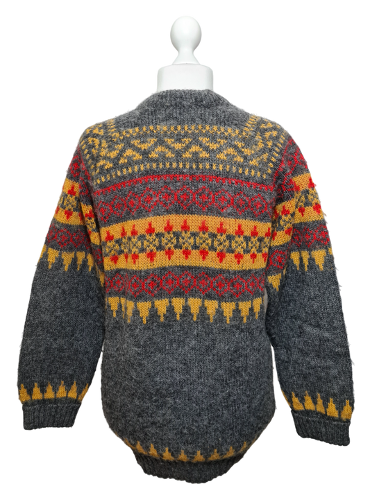 Pull long gris femme norvégien en pure laine des années 80-90 EMMAUS