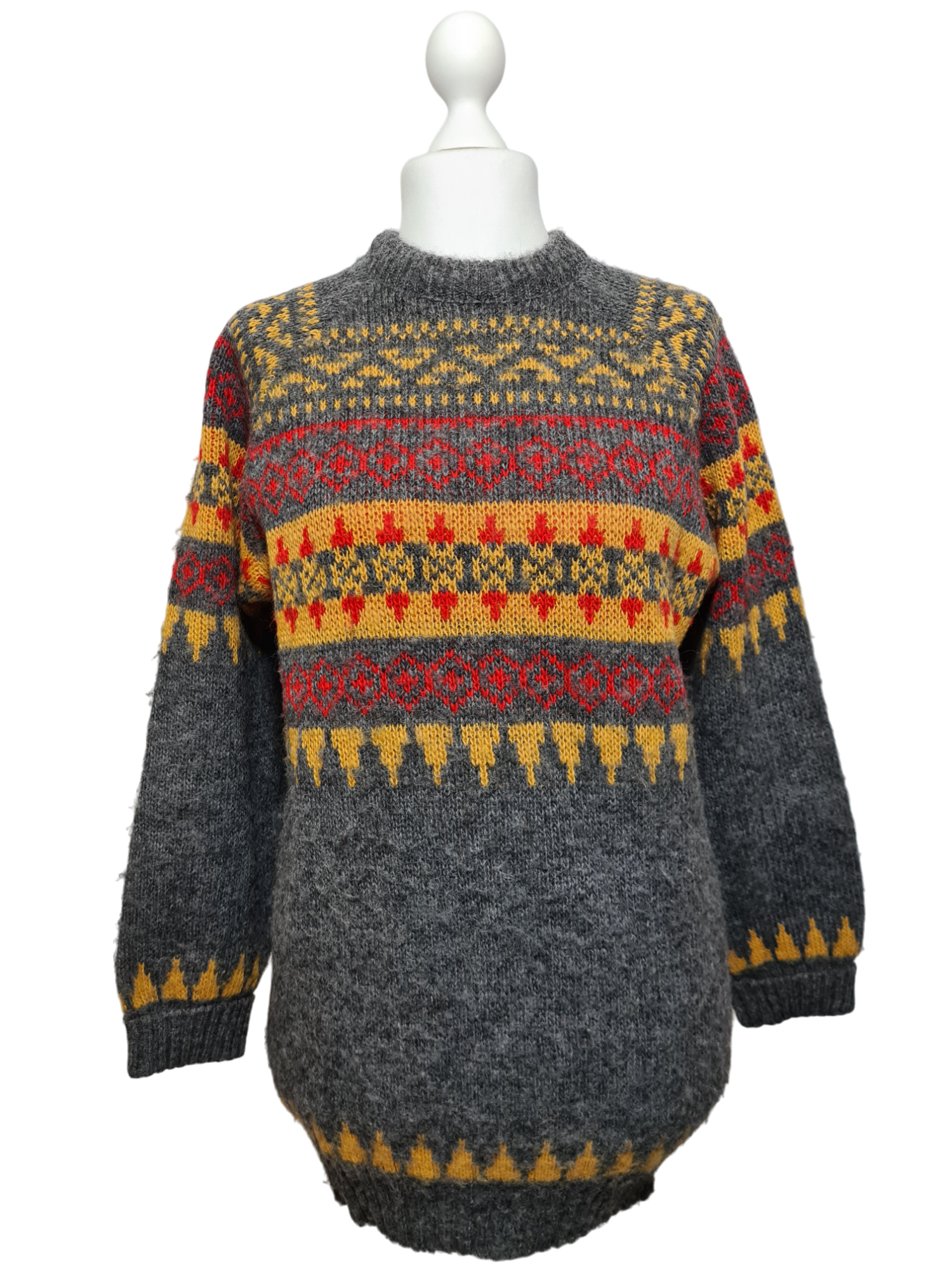 Pull long gris femme norvégien en pure laine des années 80-90 EMMAUS