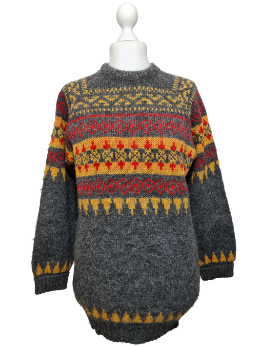 Pull long gris femme norvégien en pure laine des années 80-90 EMMAUS