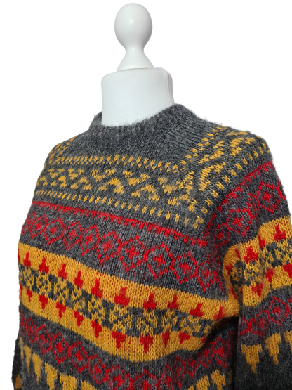 Pull long gris femme norvégien en pure laine des années 80-90 EMMAUS