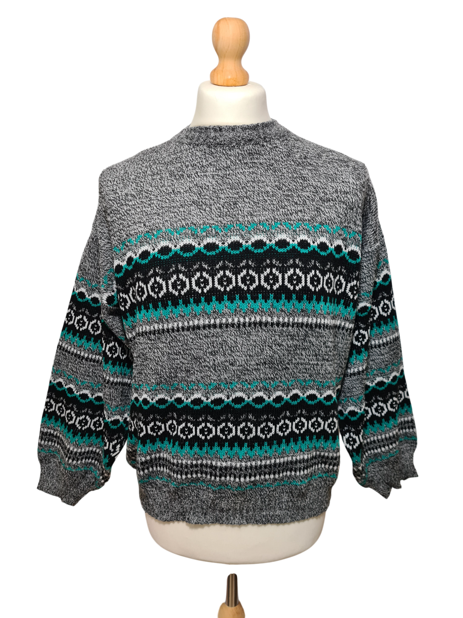 Pull homme jacquard en laine mélangée des années 80-90 EMMAUS