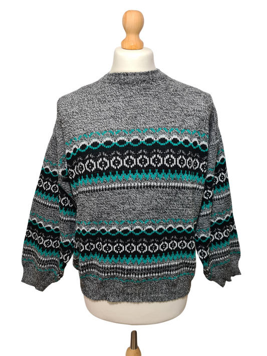 Pull homme jacquard en laine mélangée des années 80-90 EMMAUS