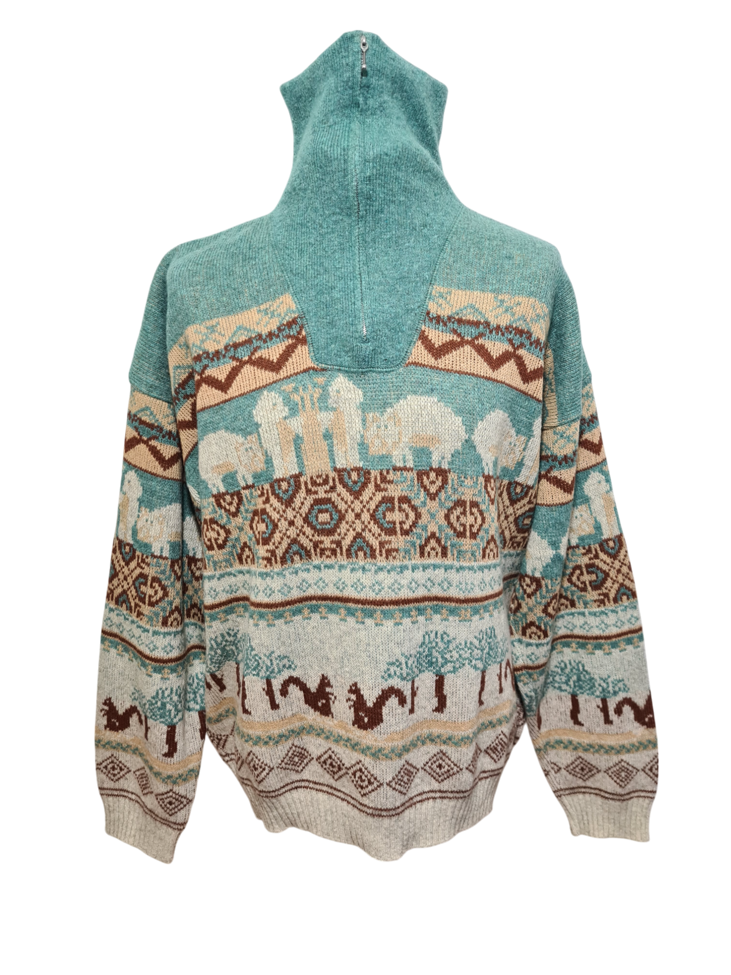 Pull inspiration folk autrichienne/suisse motifs animaliers et jacquard des années 80 EMMAUS