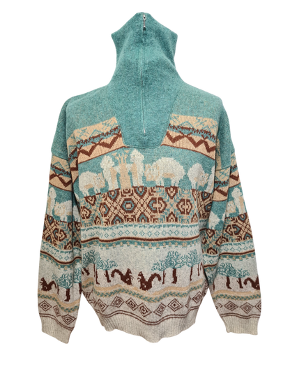 Pull inspiration folk autrichienne/suisse motifs animaliers et jacquard des années 80 EMMAUS