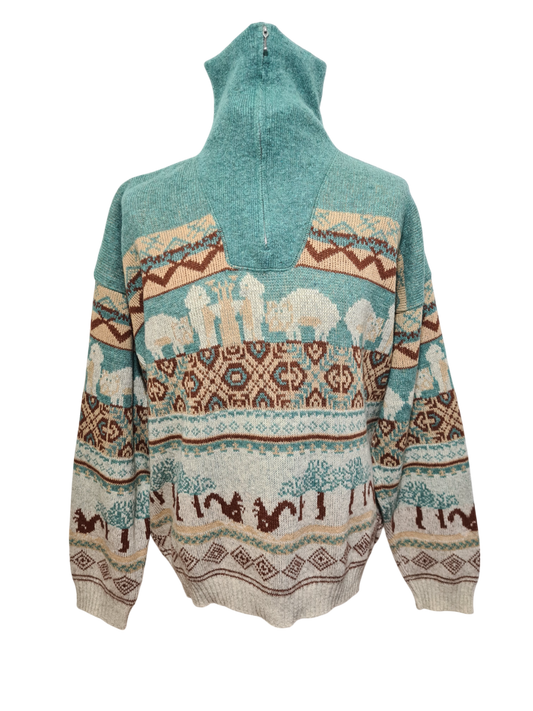 Pull inspiration folk autrichienne/suisse motifs animaliers et jacquard des années 80 EMMAUS
