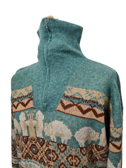 Pull inspiration folk autrichienne/suisse motifs animaliers et jacquard des années 80 EMMAUS